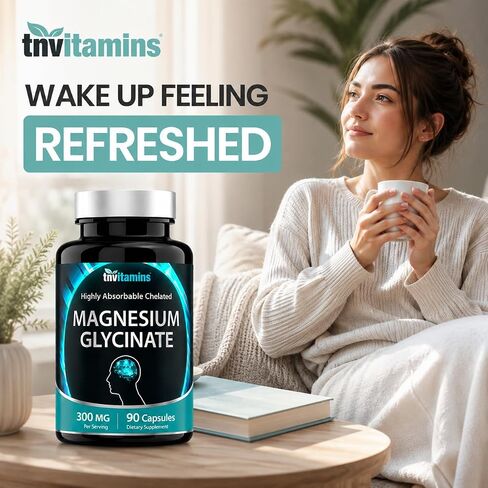 Chelated Magnesium Glycinate Capsules (300 MG x 90 Count) for Women & Men | AKA Magnesium Bisglycinate | Highly Absorbable | Calm, Sleep, Muscle, Nerve, & Stress Support* | by TNVitamins in Kuwait