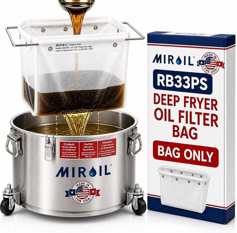 Miroil, RB33PS Fryer Filter Bag, MirOil EZ Flow Filter Bag, Part 12849, For Heavy Crumbloads, Suitable for 16 Qt or 28 lb Polishing Oil, Durable, Easy to Clean with Hot Water - No Frame in Kuwait