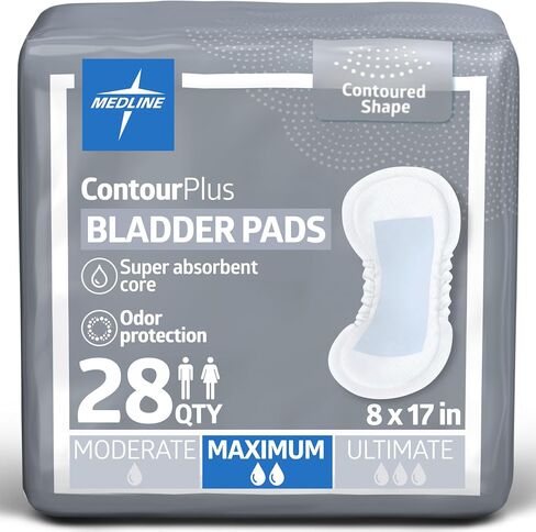 Medline ContourPlus Bladder Control Incontinence Pads, Maximum Absorbency, 6.5" x 13.5", 28 Count in Kuwait