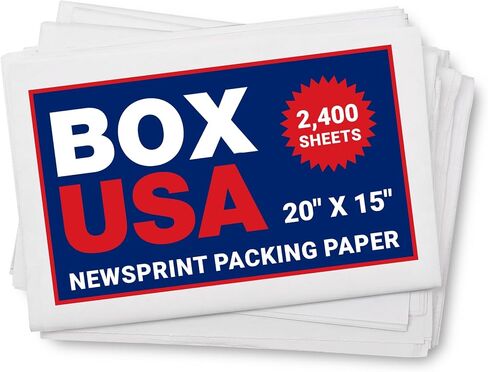 BOX USA Newsprint Packing Paper Sheets, 20" Length x 15" Width, 100% Recycled, Case of 2400, White, Great for Moving, Storing, and Packing in Saudi Arabia