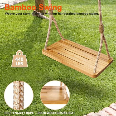 Bamboo Swing for Kids, 77in Tree Straps, 440lb Indoor Outdoor in Saudi Arabia