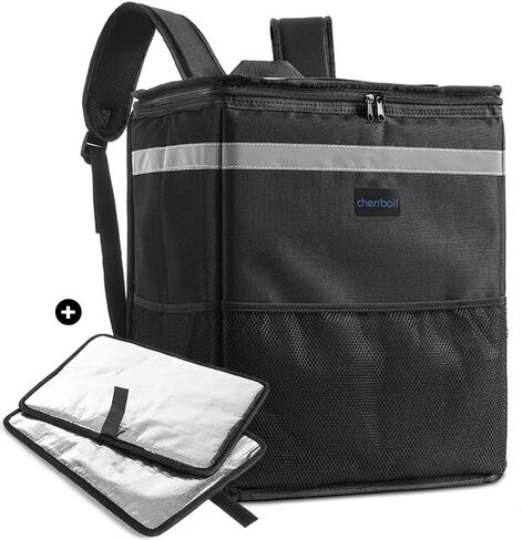 cherrboll L Insulated Pizza Delivery Backpack, Thermal Food Delivery Bag with 2 Dividers, Reusable Cooler Backpack for Bicycle Transport in Kuwait