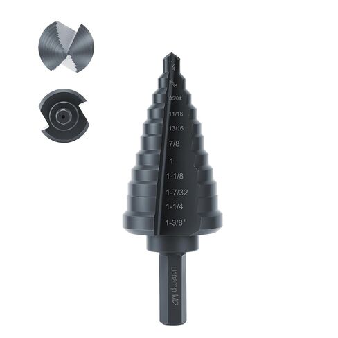 Lichamp Step Drill Bit Set for Metal Sheet Heavy Duty, 5-Piece Genuine M2 HSS Step Up Down Drill Bits Stepper Unibit for Steel Hole, 50 Sizes from 1/8 to 1-3/8 inches in Kuwait