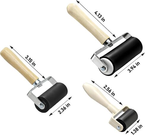 HZJPIN 3 Pack Rubber Roller Brayer Rollers, Art Craft Roller for Print, Ink, Stamping Tools, 4 inch, 2.4inch and 1.4 inch in Saudi Arabia