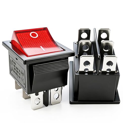 Twidec/2Pcs Rocker Switch 6 Pins 2 Position ON/ON AC 10A/125V 6A/250V DPDT Red LED Light Illuminated Boat KCD4 Rocker Switch Toggle KCD2-202N-R in Kuwait