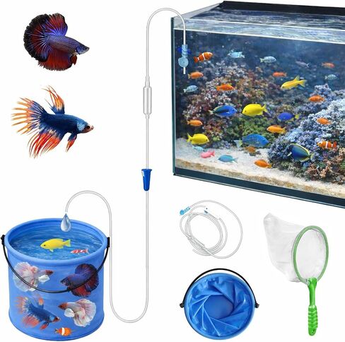 3Pcs Drip Acclimation Kit with Foldable Fish Acclimation Bucket, Drip Acclimation System and Aquarium Fish Net, Fish Tank Drip Acclimator for Saltwater & Freshwater Fish, Shrimp and Betta in Kuwait