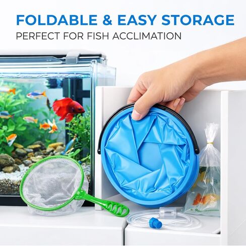 3Pcs Drip Acclimation Kit with Foldable Fish Acclimation Bucket, Drip Acclimation System and Aquarium Fish Net, Fish Tank Drip Acclimator for Saltwater & Freshwater Fish, Shrimp and Betta in Kuwait