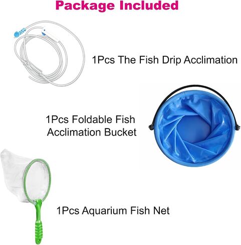 3Pcs Drip Acclimation Kit with Foldable Fish Acclimation Bucket, Drip Acclimation System and Aquarium Fish Net, Fish Tank Drip Acclimator for Saltwater & Freshwater Fish, Shrimp and Betta in Kuwait