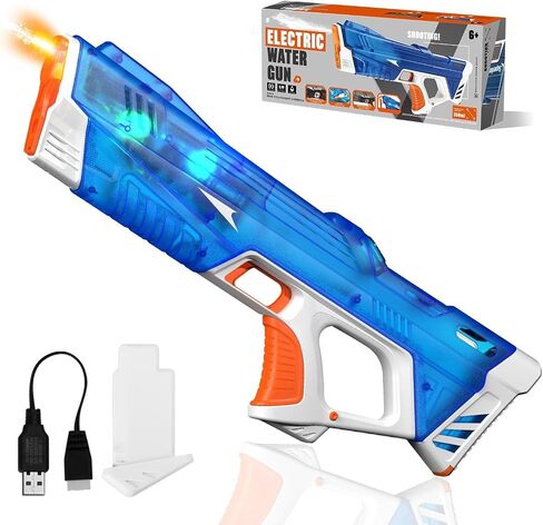 Pakoo Electric Water Gun for Adults Kids, High-Capacity Automatic Squirt Gun with LED Lights, 32FT Long Range Transparent Water Blaster, Summer Outdoor Pool & Beach Party Toys for Boys Girls(Blue) in Saudi Arabia