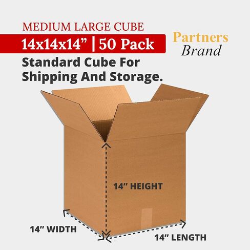 PARTNERS BRAND 14 x 14 x 14 Corrugated Cardboard Boxes, Medium 14"L x 14"W x 14"H, Pack of 50 | Shipping, Packaging, Moving, Storage Box for Home or Business, Strong Wholesale Bulk Boxes in Kuwait