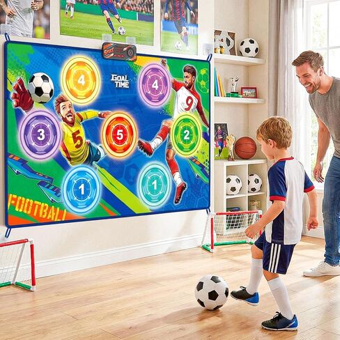 Upgraded Electronic Soccer Game for Kids Ages 3-5 6-8 8-12, Real-Time Scoring Target with 3 Modes, Indoor Outdoor Soccer Toss Toy with 2 Soft Ball, Soccer Bot Birthday Gifts for Boys Girls in Kuwait