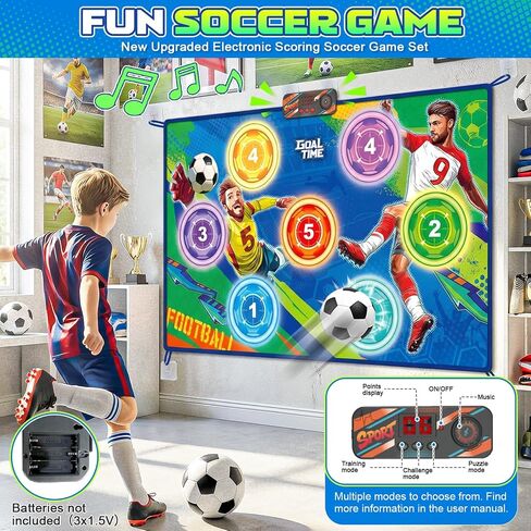 Upgraded Electronic Soccer Game for Kids Ages 3-5 6-8 8-12, Real-Time Scoring Target with 3 Modes, Indoor Outdoor Soccer Toss Toy with 2 Soft Ball, Soccer Bot Birthday Gifts for Boys Girls in Kuwait