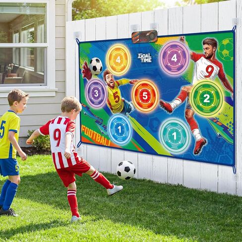Upgraded Electronic Soccer Game for Kids Ages 3-5 6-8 8-12, Real-Time Scoring Target with 3 Modes, Indoor Outdoor Soccer Toss Toy with 2 Soft Ball, Soccer Bot Birthday Gifts for Boys Girls in Kuwait
