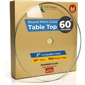 Fab Glass and Mirror Patio 42" Round 1/4" Thick Flat Tempered with 2" Hole Glass Table Top, 42 Inch, Clear in Saudi Arabia