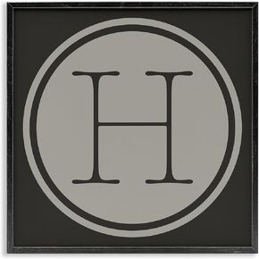 Stupell Industries Modern H Initial Circular Elevator Key Shape, Designed by Ziwei Li Black Framed Wall Art, 24 x 24, Grey in Saudi Arabia