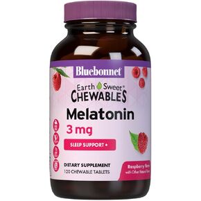 Bluebonnet Nutrition EarthSweet Melatonin 3 mg سريع المفعول وسريع الذوبان والاسترخاء أثناء الليل ودعم النوم المريح - مساعد النوم - خالي من الغلوتين، نباتي - نكهة التوت - 120 قرصًا قابلاً للمضغ in Kuwait