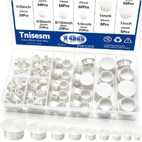 Tnisesm 160Pcs 6 Sizes Nylon Plastic Hole Plugs White 1/5" 1/4" 5/16" 3/8" 1/2" 1" Round Drill Hole, Flush Type Panel Knockout Locking Plugs, Black Screw Covers for Furniture Cabinet Insert End Caps in Kuwait