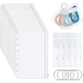 100 Pcs Embroidery Floss Storage Bags - A7 Clear Zipper Pouches with Holes, 100 Blank Stickers & 5 Metal Loose Leaf Binder Rings for Thread, Beads & Small Parts Organizing in Kuwait