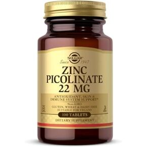Solgar Zinc Picolinate 22 mg - 100 Tablets, Pack of 3 - Antioxidant, Skin & Immune System Support - Non-GMO, Vegan, Gluten Free, Kosher - 300 Total Servings in Saudi Arabia