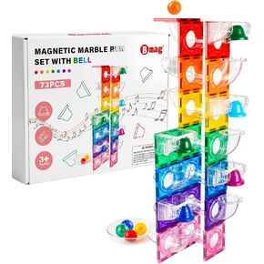Bmag Magnetic Marble Run Set with Happy Birthday Sound Bell 73Pcs, Designed with Creative Curved Tunnels for STEM Educational Support, Birthday Gift for Boys & Girls Ages 3+ in Kuwait