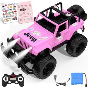 DOUBLE E Official Jeep Licensed 1:14 Scale Pink Remote Control Car, Open Top RC Jeep with 2 DIY Sticker Sheets, 2.4GHz RC Off-Road Vehicle with LED Headlights, Birthday Gift for Girls Ages 6+ in Saudi Arabia