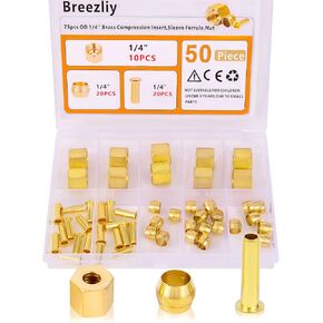 Compression Fittings Assortment kit-6 Sizes(1/8"3/16" 1/4" 5/16" 3/8" 1/2") Brass Compression Sleeves Ferrules & Insert,used to connect lines for air,water,fuel,oil and inert gases in Saudi Arabia