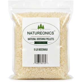 NATUREONICS White Beeswax Pellets 5 lb - 100% Pure & Natural Beeswax Pastilles, Triple Filtered Premium Grade Bulk Beads for Candle Making, DIY Beeswax Wraps, Lip Balm, Skin Care & Soap (80 oz) in Saudi Arabia