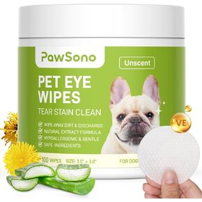 PawSono Dog Eye Wipes for Dogs and Cats, Unscented, 100 Count in Kuwait