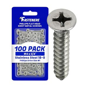 #4 x 3/4" Flat Head Sheet Metal Screws, Phillips Drive, Stainless Steel 18-8, Full Thread, Bright Finish, Self-Tapping, Quantity 100 by Fastenere in Saudi Arabia