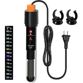PULACO 50Watt Aquarium Heater for 6-15 Gallon Fish Tank, Adjustable Submersible Heater Thermostat with Thermometer Strip and Suction Cup in Kuwait