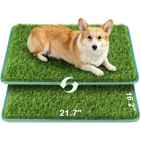 Artificial Grass for Dogs Potty Training, 2 Pack Dog Grass Pad 21.7x16.2in, Fake Grass Mat for Dogs Potty Tray with Hemmed Edge, Odorless Faster Drainage Quickly Drying Easy Clean, Indoor Outdoor Use in Kuwait