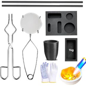 Luxiys 9 PCS Graphite Torch Melting Casting Kit, Including Graphite Casting Ingot Mould, Quartz Cup, 2 Crucible Stir Stick, Graphite Crucible, A Pair of Gloves, Suitable for Melting and Casting Gold in Saudi Arabia