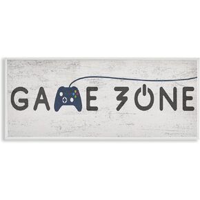 Stupell Industries Game Zone Video Gamer Phrase Rustic Blue Controller, Designed by Daphne Polselli White Framed Wall Art, 13 x 30, Grey in Saudi Arabia
