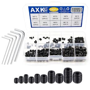 AXK 200PCS Set Grub Screw M3 M4 M5 M6 M8 Metric Thread Hex Allen Socket Head Cap Screw Bolt Hexagon Hex Drive Cup Point Screw Assortment Kit Set Alloy Steel (200PCS Alloy Steel) in Saudi Arabia