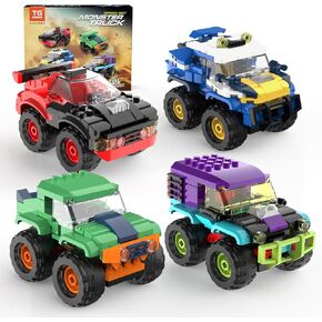 4 Pack Monster Truck Micro Brick Building Blocks Set, Pull Back Car Toy Vehicles Set, Birthday Party Favor or Gift for Teens Ages 8+ Kids in Kuwait