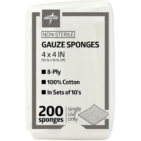 Medline 4 x 4 inch Gauze Sponges, 100% Cotton, 8-Ply Woven Non-Sterile Gauze (Pack of 200) in Kuwait