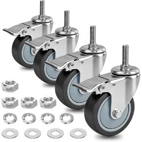 AAGUT 4 Inch Brake Stem Casters 1/2"-13x1-1/2", Swivel Stem Caster, Grey Wheel Industrial Castors Heavy Duty Replacement for Carts Set of 4 in Saudi Arabia