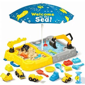 Large 38" Ladybug Sandbox with Lid & Umbrella, Sand and Water Table with Turtle Cart, 9 Animal Figures, 8 Shovels & Bucket – Outdoor Beach Toy Gift for Toddlers 3-8 in Saudi Arabia