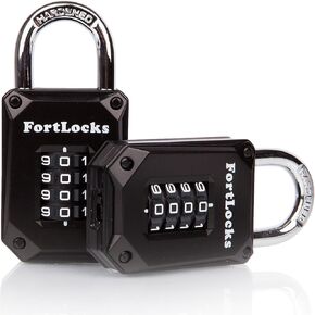 قفل قفل قفل قفل الصالة الرياضية من FortLocks - 4 أرقام شديدة التحمل من الفولاذ المقاوم للصدأ المقاوم للصدأ مقاوم للطقس والهواء الطلق - حزمة واحدة باللون الأسود in Kuwait
