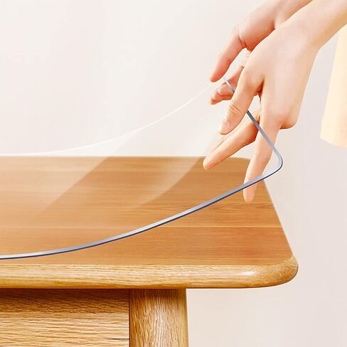 32 Inch Dia 1.5mm Thick Round Clear Table Cover Protector PVC Vinyl Plastic Tablecloth Kitchen Table Covers Crystal Wipeable Tablecloth Dining Coffee Table Pad Wood Glass Furniture Protector in Kuwait