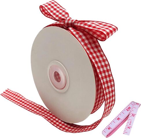 Red and White Gingham Ribbon, 5/8" x 25Yd Roll Picnic Craft Red Buffalo Ribbon for Crafts Hair Accessories and Christmas Gift Wrapping,5/8 Inch Polyester Woven Edge +60" Tape Measurement in Kuwait