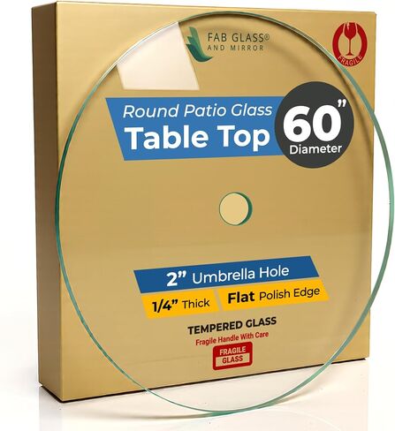 Fab Glass and Mirror Patio 42" Round 1/4" Thick Flat Tempered with 2" Hole Glass Table Top, 42 Inch, Clear in Kuwait