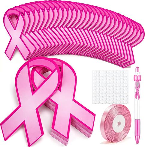 JMUQ 200Pcs Breast Cancer Ribbon,Pink Cancer Awareness Paper Cutouts Decor in Saudi Arabia