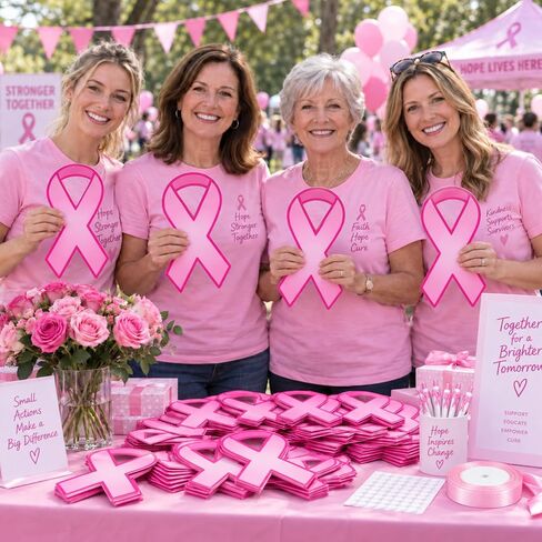 JMUQ 200Pcs Breast Cancer Ribbon,Pink Cancer Awareness Paper Cutouts Decor in Saudi Arabia