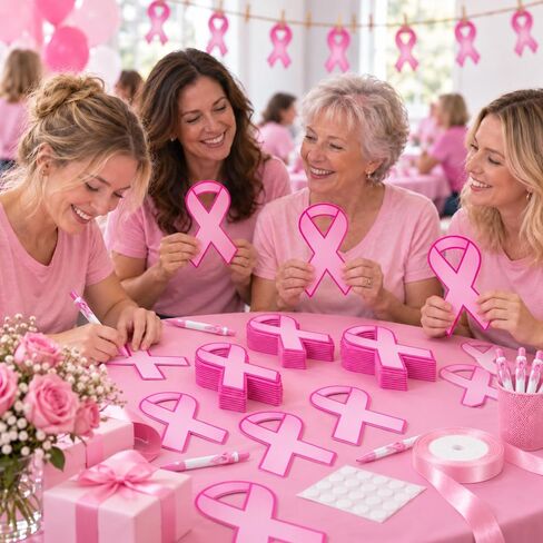 JMUQ 200Pcs Breast Cancer Ribbon,Pink Cancer Awareness Paper Cutouts Decor in Saudi Arabia