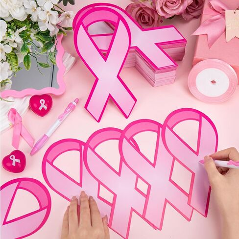 JMUQ 200Pcs Breast Cancer Ribbon,Pink Cancer Awareness Paper Cutouts Decor in Saudi Arabia