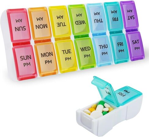 Pill Organizer 2 Times a Day, Pill Box 7 Day, AM PM Pill Case, Detachable Weekly Pill Container, Travel Portable Medicine Container for Pill/Vitamins/Supplements (Black and White) in Saudi Arabia