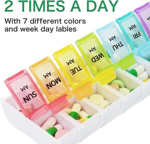 Pill Organizer 2 Times a Day, Pill Box 7 Day, AM PM Pill Case, Detachable Weekly Pill Container, Travel Portable Medicine Container for Pill/Vitamins/Supplements (Black and White) in Saudi Arabia