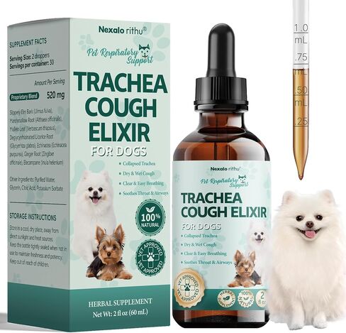 Collapsed Trachea Treatment for Dogs, Trachea Cough Elixir, Dog Cough Treatment –Natural Herbs Respiratory Support, Promotes Throat Comfort and Breathe Smoothly for Honking Cough, Gagging and Wheezing in Saudi Arabia
