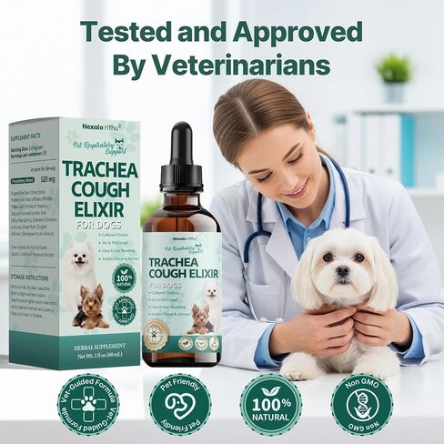 Collapsed Trachea Treatment for Dogs, Trachea Cough Elixir, Dog Cough Treatment –Natural Herbs Respiratory Support, Promotes Throat Comfort and Breathe Smoothly for Honking Cough, Gagging and Wheezing in Saudi Arabia